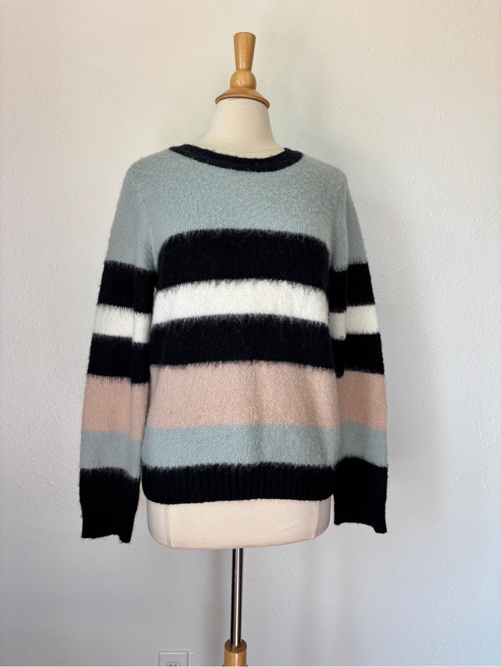 Design History Striped Mohair Wool Blend Fuzzy Knit Sweater